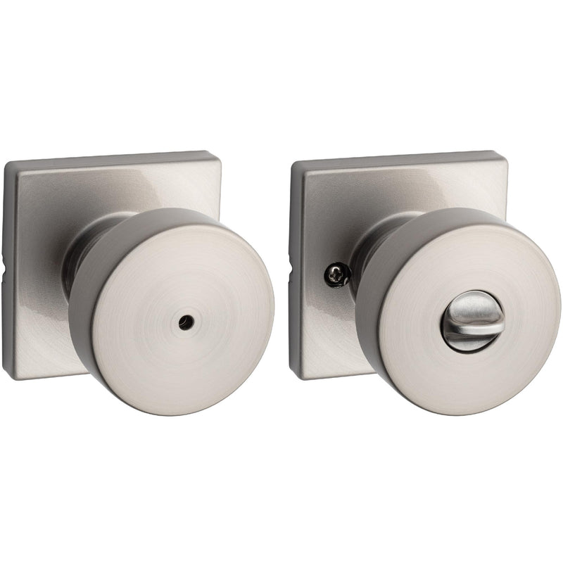 Kwikset Pismo Interior Privacy Door Knob with Lock, Door Handle For Bathroom and Bedroom, Satin Nickel Keyless Turn Lock Doorknob, with Microban Protection 1 Pack