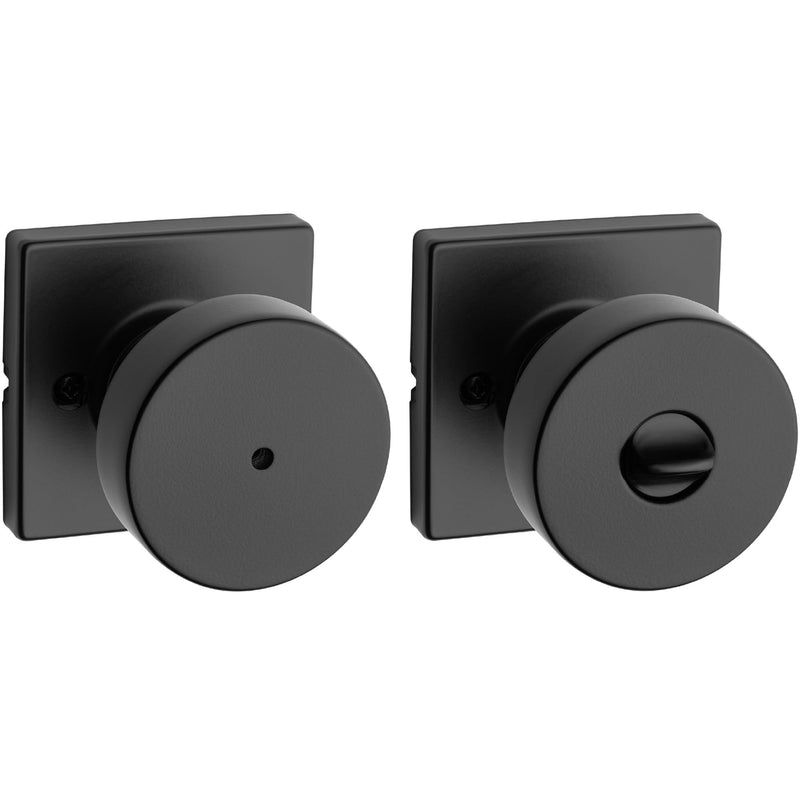 Kwikset Pismo Interior Privacy Door Knob with Lock, Door Handle For Bathroom and Bedroom, Matte Black Keyless Turn Lock Doorknob, with Microban Protection 1 Pack