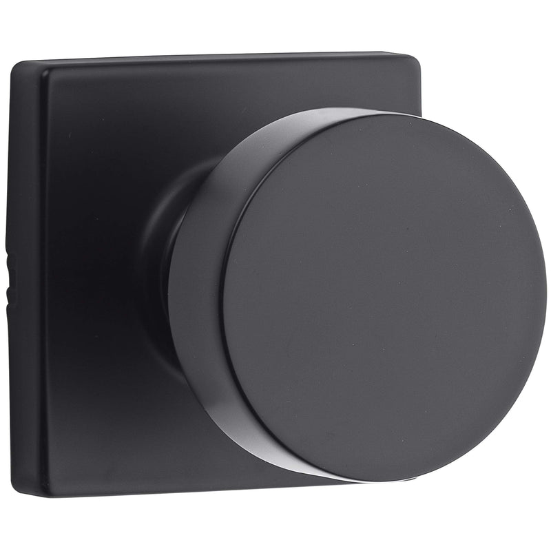 Kwikset Pismo Interior Passage Door Knob, Handle For Closet and Hallway Doors, Non-Locking Doorknob in Matte Black, with Microban Protection, Square Rose