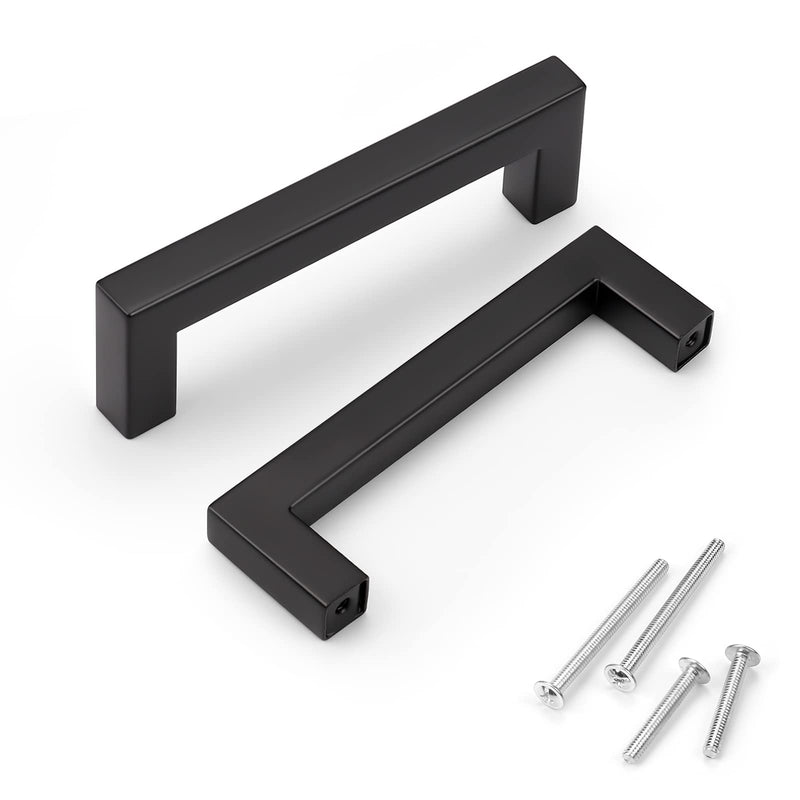KNOBWELL 6 Pack 4 inch Black Kitchen Cabinet, Stainless Steel Cupboard Door Handles Pulls for Vanity Chest Nightstand Drawer Dresser - Hole Distance 4", Overall Length 4-1/2" Hole Center:4 inch(102mm)