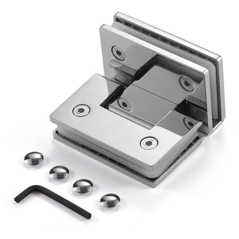 Ranbo 90 Degree Shower Glass Door Hinge, Polished Chrome, 1 Pack | solid 5mm-thick 304 stainless steel, glass to glass mount, for 5/16"-1/2" (8mm-12mm) thick frameless doors