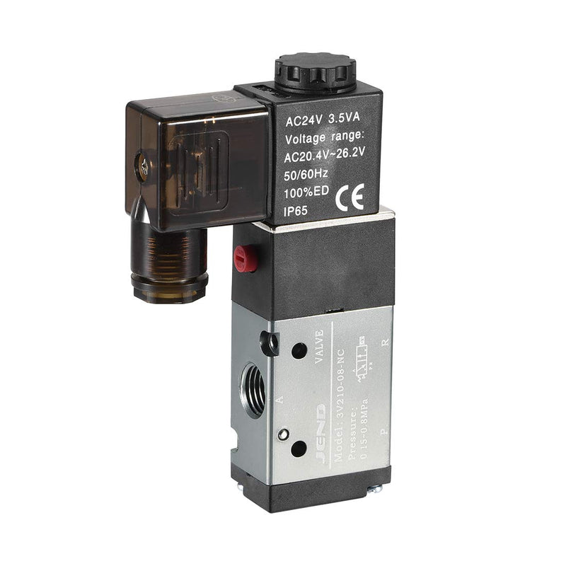 uxcell AC 24V 3 Way 2 Position 1/4" PT,Pneumatic Air Control NC Solenoid Valve,Internally Single Piloted Acting Type,3V210-08