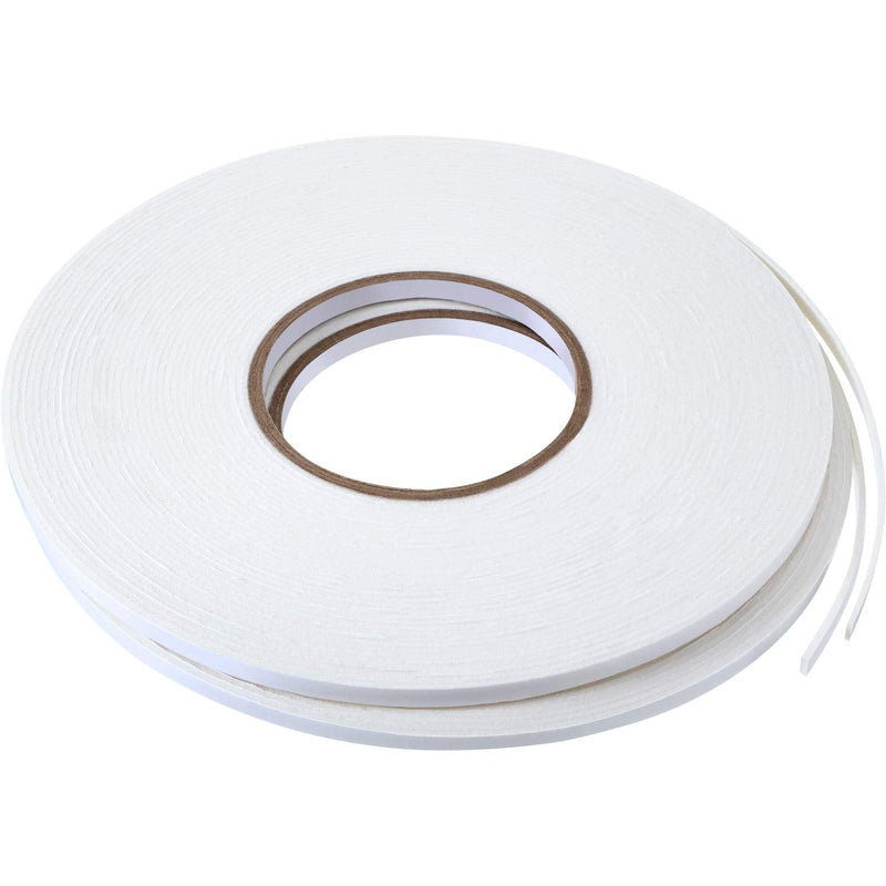 2 Rolls Double Sided Foam Tape White PE Foam Tape Sponge Soft Mounting Adhesive Tape (1/4 inch by 50 Feet) 1/4 Inch by 50 Feet