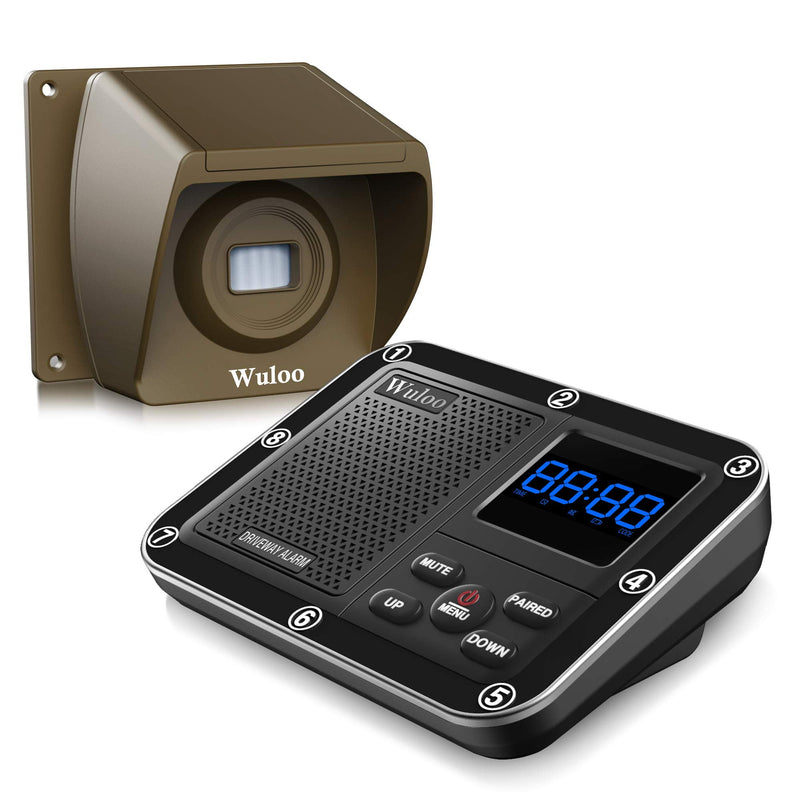 Wireless Driveway Alarm 1800 Feet Long Range Motion Sensor Alert System Driveway Detector for Home with 1800mAh Rechargeable Battery (1&1-Brown) 1&1-Brown