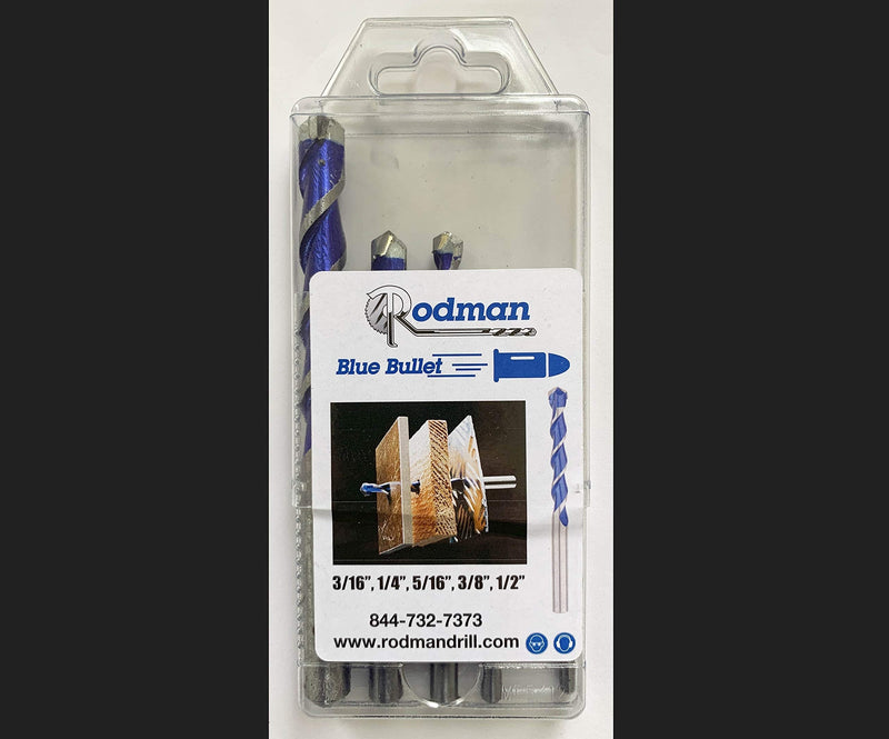 Rodman Blue Bullet Multipurpose Drill Bit Set: 3/16", 1/4", 5/16", 3/8" & 1/2"