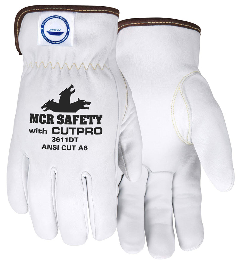 MCR Safety Gloves 3611DTM Premium Goatskin Leather Work Gloves lined with Dyneema Diamond Technology, Keystone thumb, Medium, 1 Pair