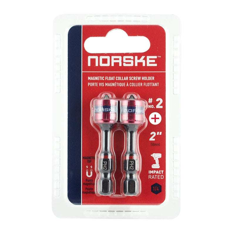 Norske Tools NIBCI331 Magnetic Float Collar Screw Holder No.2 PH (2pc Carded) Impact Rated for Heavy Duty Use No.2 Phillips