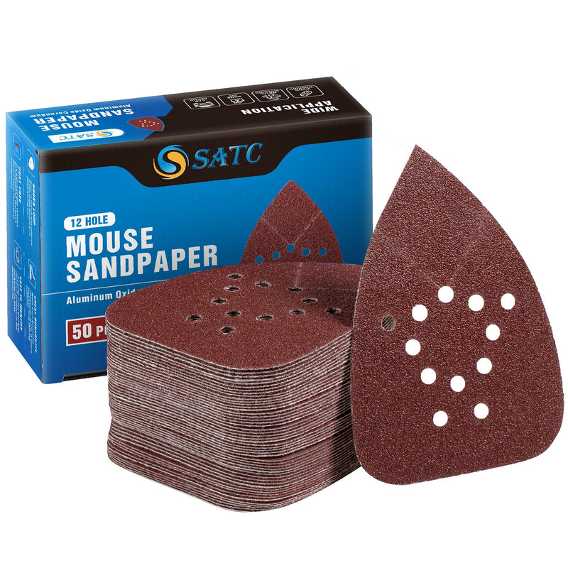 S SATC Mouse Detail Sander Sandpaper 50 PCS Mouse Sanding Pads 12 Hole Mouse Sandpaper Assorted 60/80/120/150/220 Grits 50 PCS 12 Hole 60/80/120/150/220 Grits Mouse Sandpaper