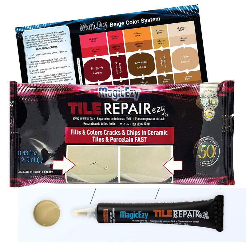 MagicEzy Tile RepairEzy (Honey Beige) Ceramic Tile Repair Kit - Cracked Chipped Bathroom Floor Tiles Honey Beige