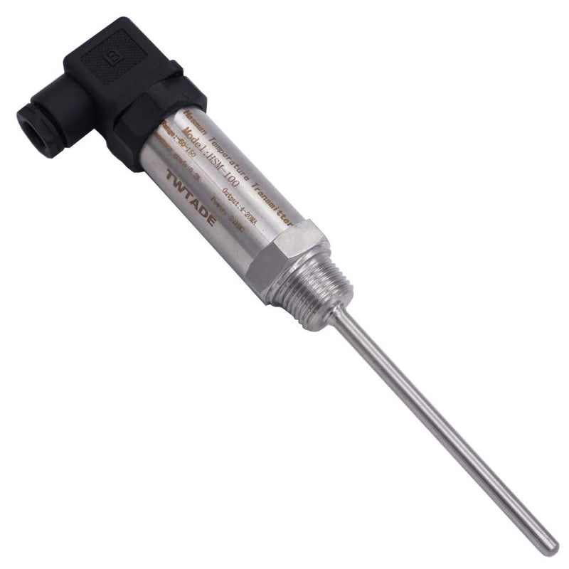 TWTADE Industrial Temperature Sensor Temperature Transmitter -50°C~+150°C, 2-Wire 4-20mA Signal Output 1/2" NPT, Male Thread, Probe Rod Length: 150MM 1/2"NPT-150mm