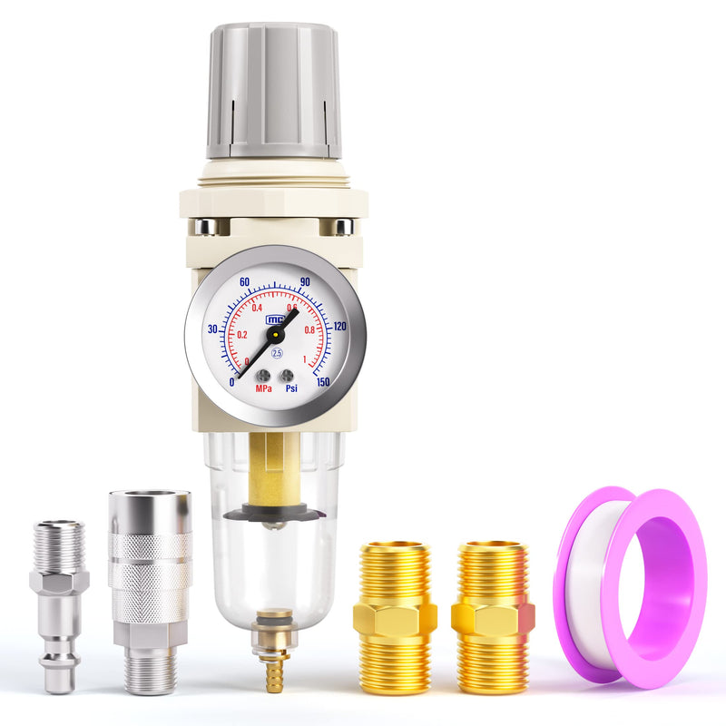 TAILONZ PNEUMATIC 1/4 Inch NPT Air Filter Pressure Regulator Combo Piggyback, Air Tool Compressor Filter with Gauge AW2000-02 1/4"NPT Semi-Auto Drain