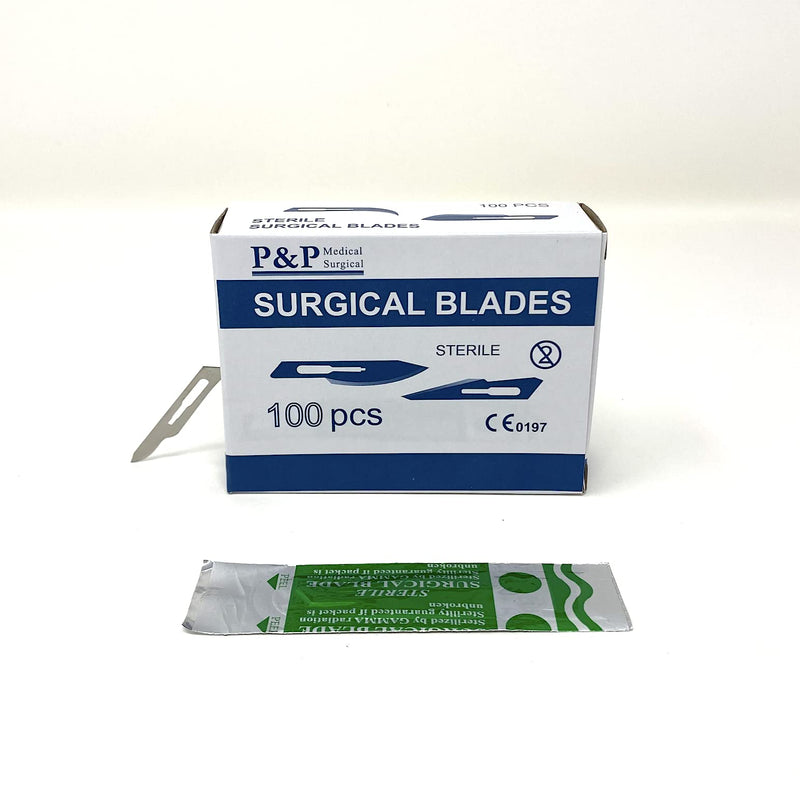 Disposable Surgical Scalpel Blades Sterile High Grade Carbon Steel 2.1% 10xx Individually Foil Wrapped by P&P MEDICAL SURGICAL Size 15 Box of 100