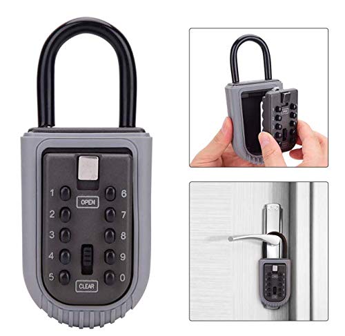 Key Lock Box,Realtor Key Lock Box Safe Lockbox 10-Digit Push Button Combination Safe Vault - Portable Outdoor Stor a Key - Door Handle or Fence Mount.