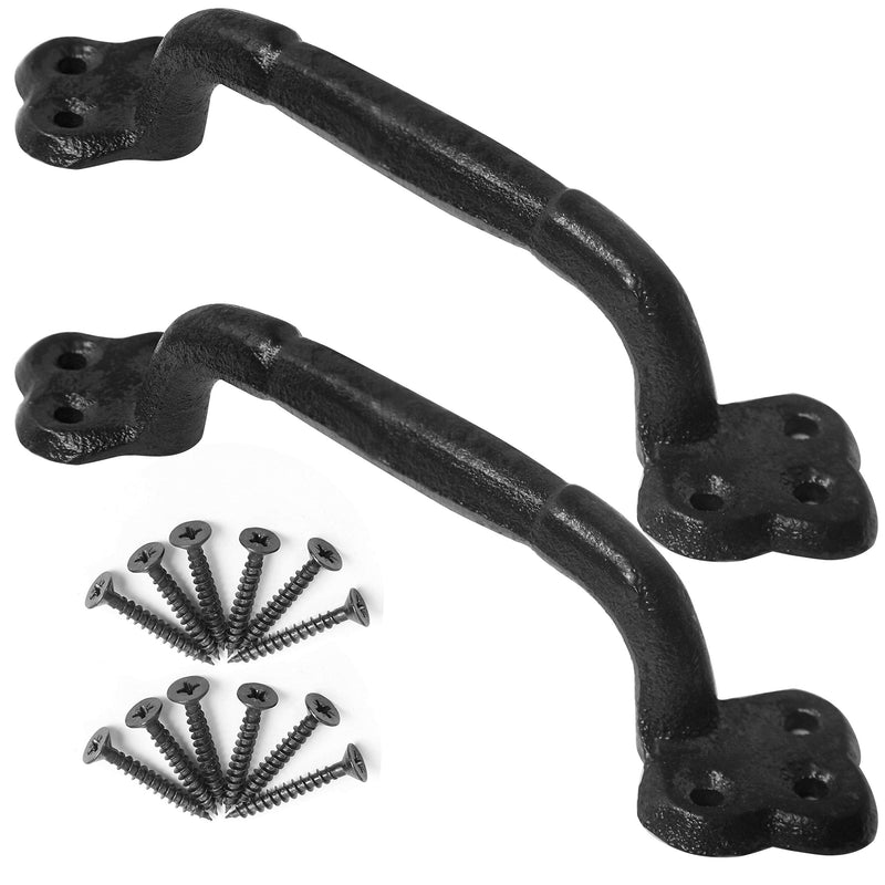 WEBI Barn Door Handle,9 Inch Cast Iron Gate Handle,Rustic Metal Fence Handle Gate Pull Garage,Black,2 Packs 2 Pack Rustic Black