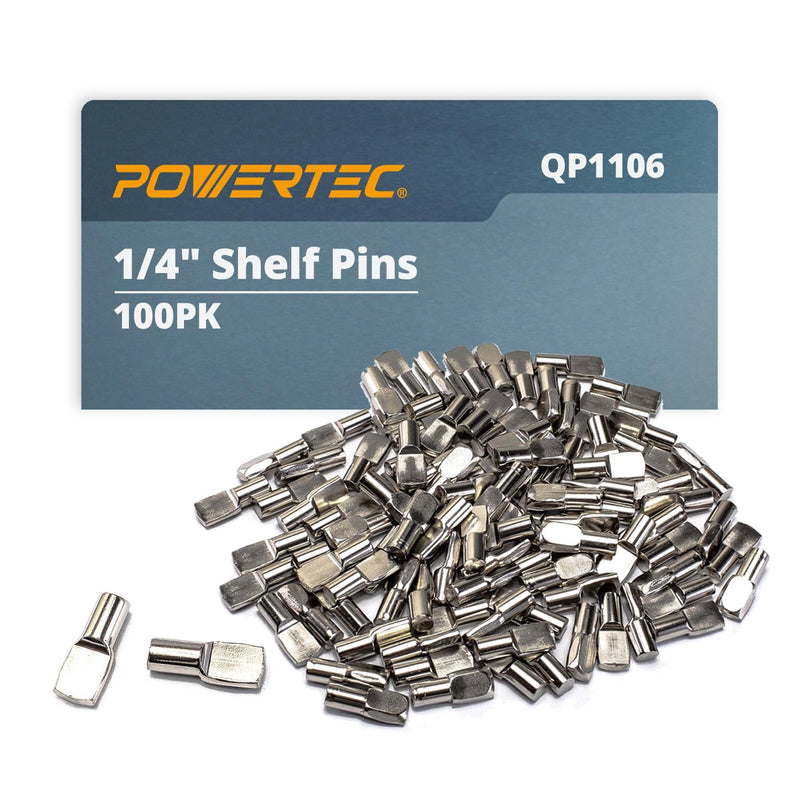 POWERTEC QP1106 1/4 Inch Shelf Pegs 100 pcs, Spoon Shaped Shelf Pins Support Pegs for Shelves, Kitchen Cabinet Shelf, Bookshelf, Closet and Furniture, Nickel Plated Shelf Holders Pegs 1/4" Spoon shaped 100pk Hardware Pin - NewNest Australia