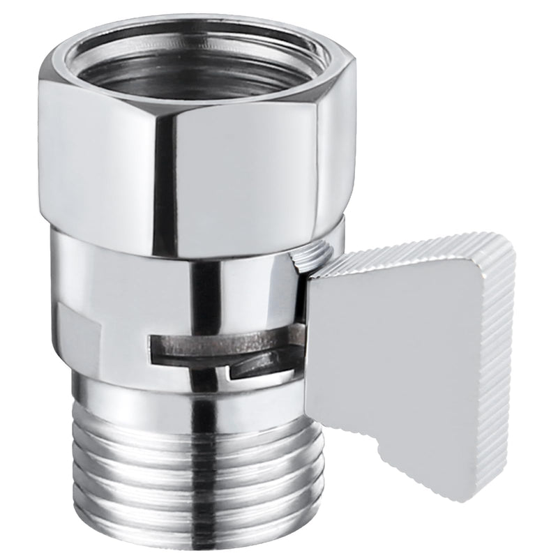 Shower Flow Control Valve, APLusee Brass Water Pressure Regulator with On Off Adjustable Switch Lever for Universal Shower Head and Arm, Chrome