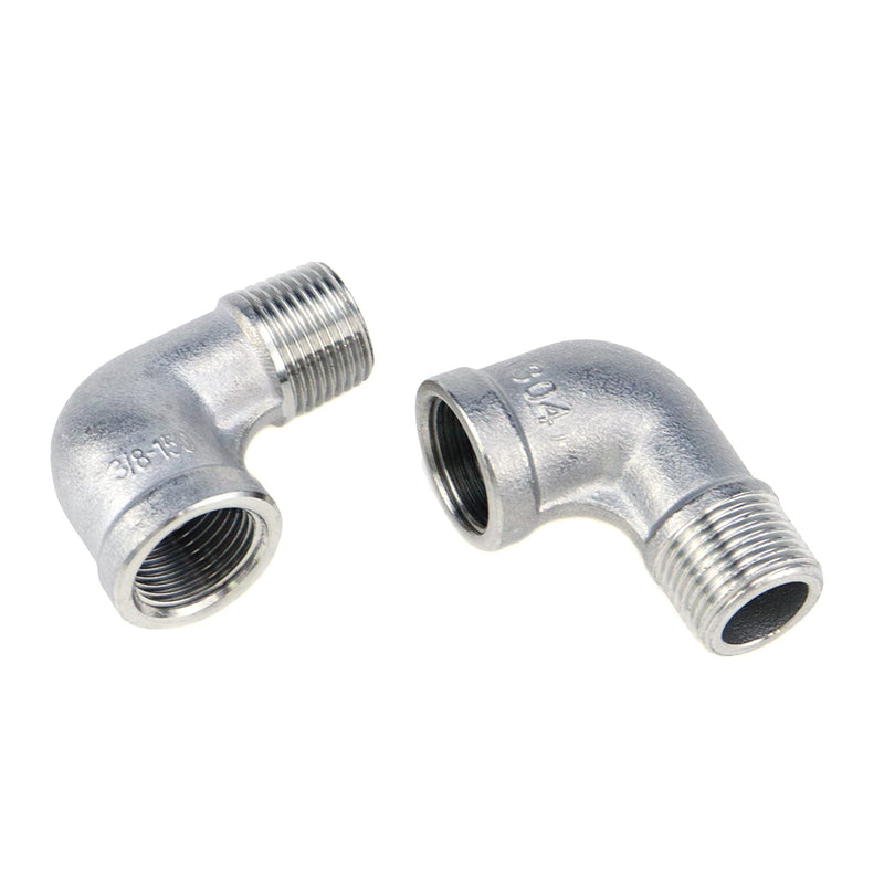 2Pcs 304 Stainless Steel 90 Degree Elbow 3/8" NPT Threaded Pipe Fitting Female x Male 3/8" MNPT × 3/8" FNPT