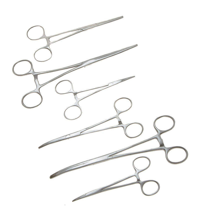 Apical 6-Piece Hemostat Forceps Set - Stainless Steel Straight & Curved Clamps, 6 Piece Multi-Purpose Locking Forceps for Fishing, Crafts, Medical, and Hobby Use (8", 6.25" and 5") - NewNest Australia