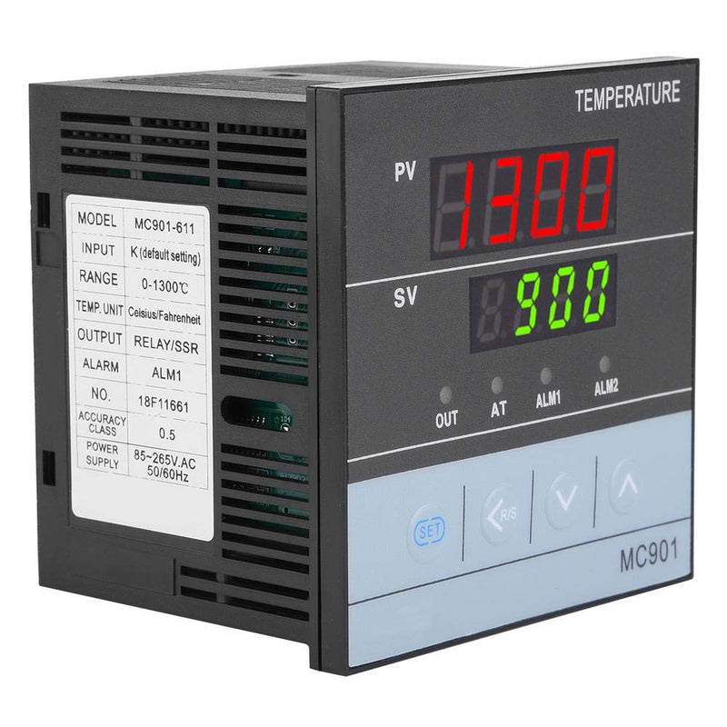 MC901 Digital Temperature Controller, PID K Type Thermostat PT100 Sensor Input Relay SSR Output ℃/℉ Temperature Display High High Sensitivity with 2 Bolts