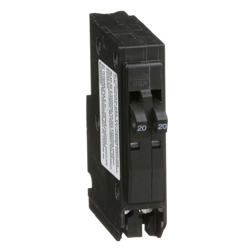 Square D QO QO2020 Tandem Miniature Circuit Breaker, 120/240 VAC, 20 A, 10 kA, 1 Pole, Thermal Magnetic Trip