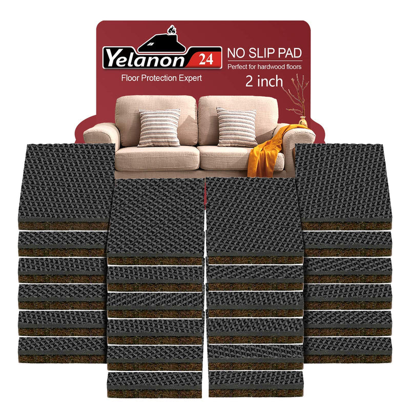 Yelanon Non Slip Furniture Pads -24 pcs 2’’ Furniture Grippers Hardwood Floors, Non Skid for Furniture Legs,Self Adhesive Rubber Feet, Anti Slide Furniture Floors Protectors for Keep Couch Stoppers 24 pcs 2" Square