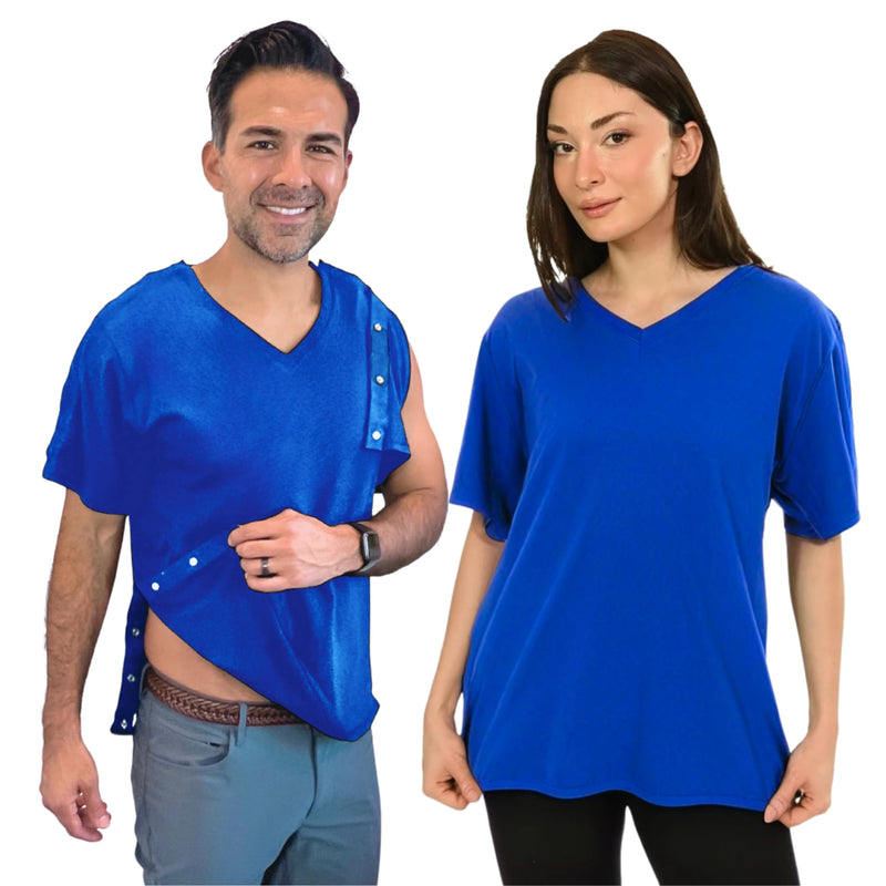 Inspired Comforts Unisex Post Surgery & Rehab V Neck Dual Access Snap Shirt X-Large Blue