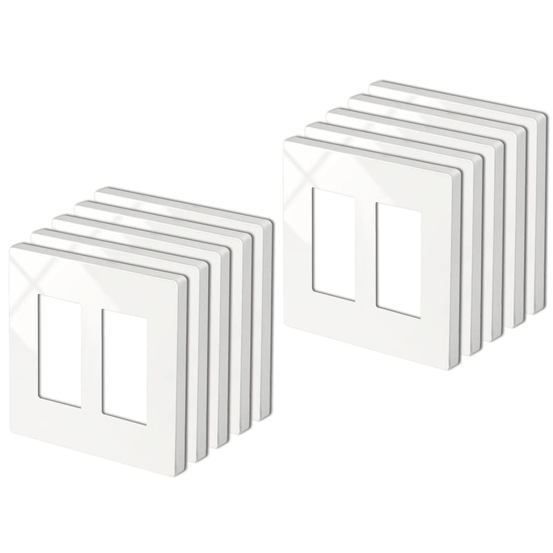 BESTTEN 2 Gang Screwless Wall Plate, 10 Pack, USWP4 Off White Series, Decorative Outlet Cover, H4.69” x W4.73”, Light Switch Cover, Double Gang Receptacle Face Plate 2 Gang 10PK Gloss Off White
