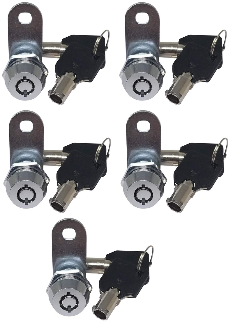 Admiral Locks Tubular Cam Lock, Keyed Alike Removable Key RV Compartment Storage Lock Cabinet Locks (Chrome Pack of 5, 5/8" 180°) Chrome Pack of 5 5/8" 180°