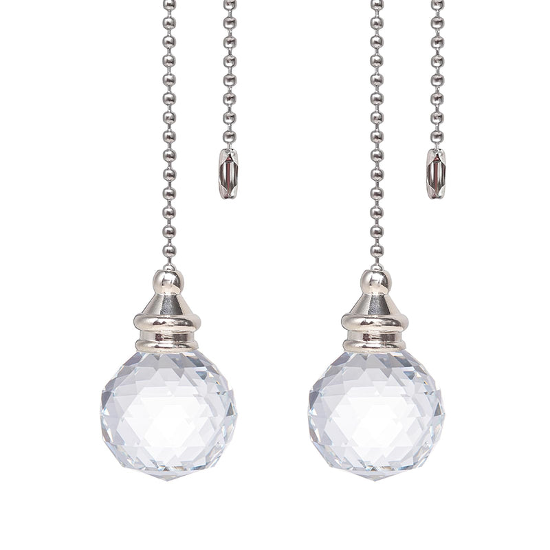 LONGSHENG - SINCE 2001 - Clear Crystal Prism Ball 30mm 2 Pieces Dazzling Crystal Ceiling Fan Pull Chain Pull Chain Extension with Connector for Ceiling Light Fan