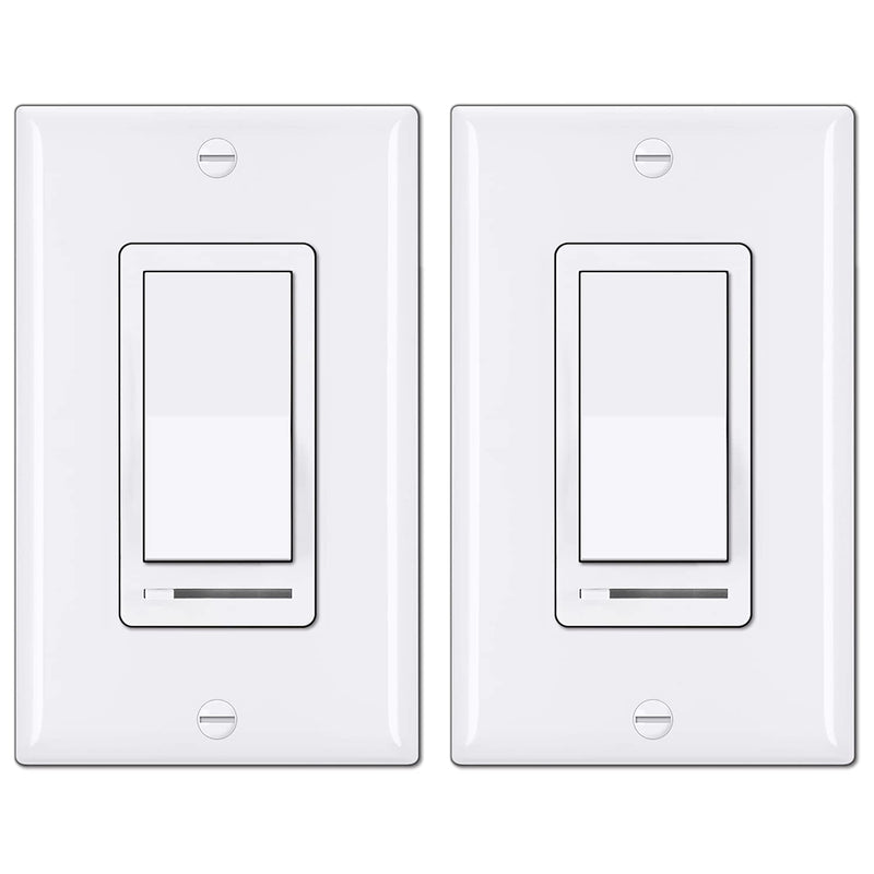 BESTTEN 2 Pack Dimmer Light Switch, Universal Lighting Control, Single Pole or 3 Way, Compatible with LED Dimmable Lamp, CFL, Incandescent, Halogen Bulb, Decorator Wallplate Included, White Standard