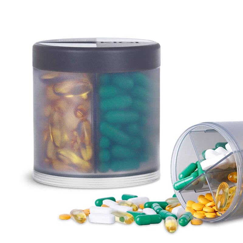 Extra Large Supplement Organizer with 4 Compartments Easy Open Pill Dispenser Monthly Medicine Vitamins Organizers Storage Pill Bottles, Gray