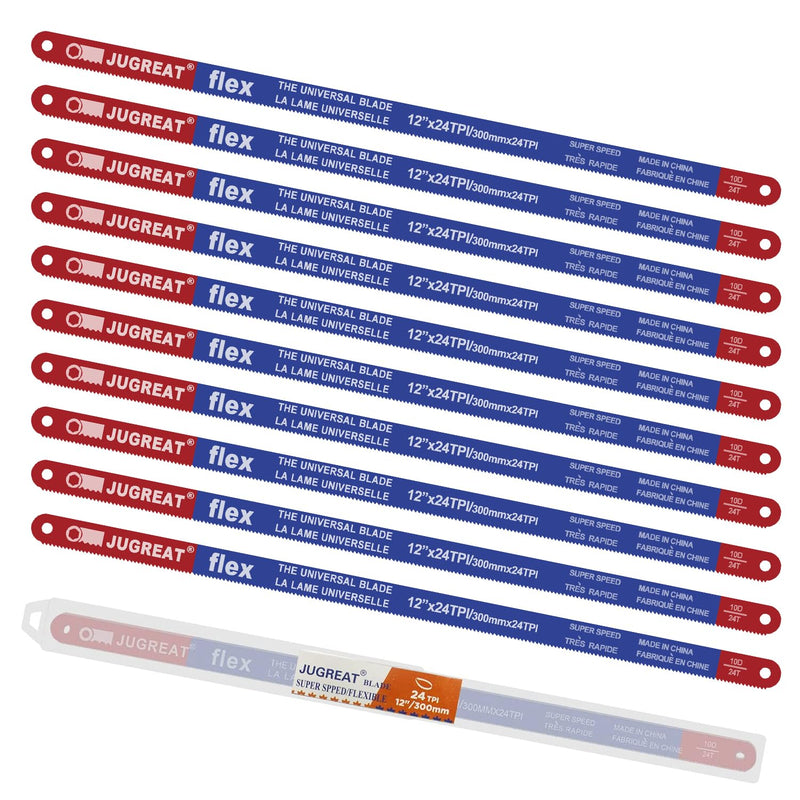 Hacksaw Replacement Blades (10 Pack) High Speed 24 TPI - 12" Length Hack Saw Blade - Carbon Strength Steel 12" 24T