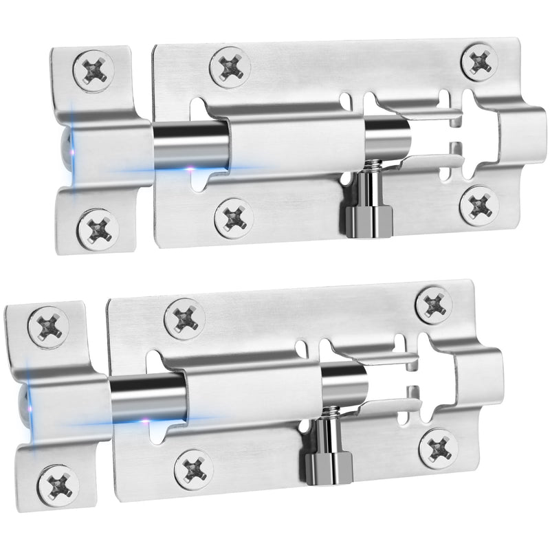 2 Pack Slide Lock, 3 Inch Barrel Bolt Latch, Premium Door Bolt Lock, Stainless Steel Slide Bolt Latch, Thickened Slide Latch Lock with 12 Screws, Slide Locks for Inside Door Silver - 2 Pack