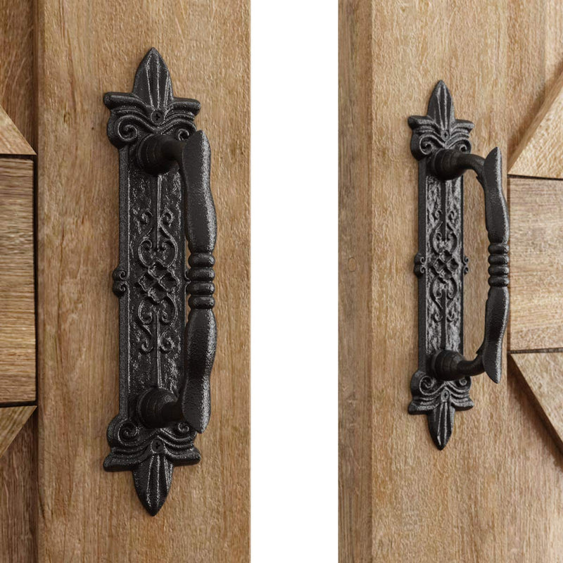 SMARTSTANDARD Heavy Duty 9" Antique Barn Door Handle Set of 2, Large Rustic Carved Door Pull, for Gates Garages Sheds, Black Powder Coated Finish 2 handles