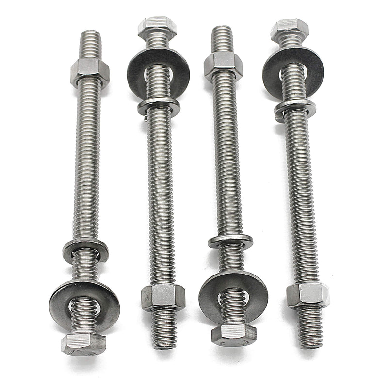 (4 Sets) 3/8-16x4 Stainless Steel Hex Head Screws Bolts, Nuts, Flat & Lock Washers, 18-8 (304) S/S, Fully Threaded by Bolt Fullerkreg (4 Sets) 3/8x4"