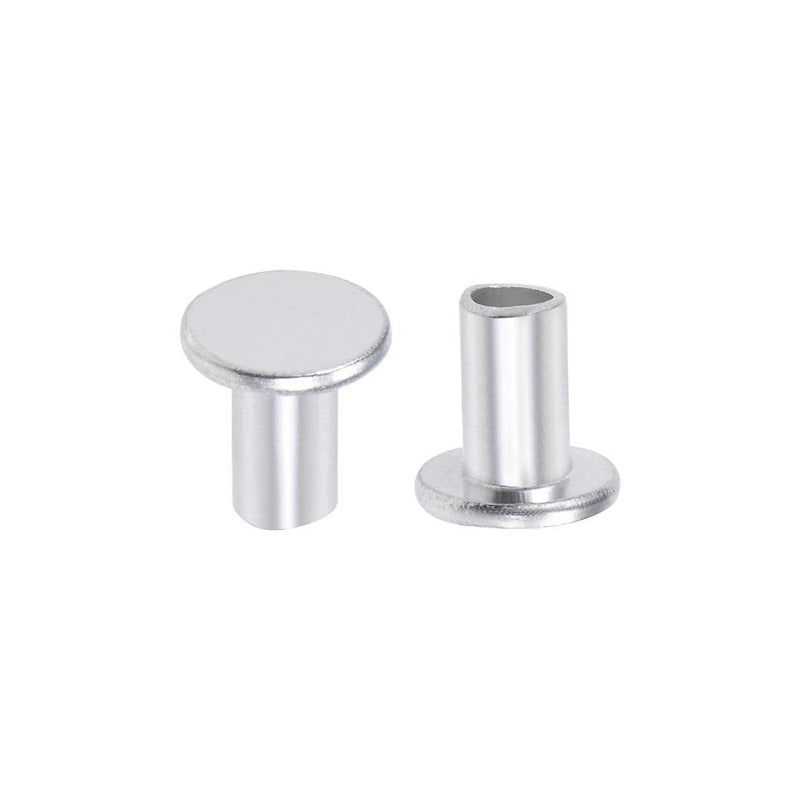uxcell 100 Pcs 6mm x 10mm Aluminum Flat Head Semi-Tubular Rivets Silver Tone M6 x 10mm