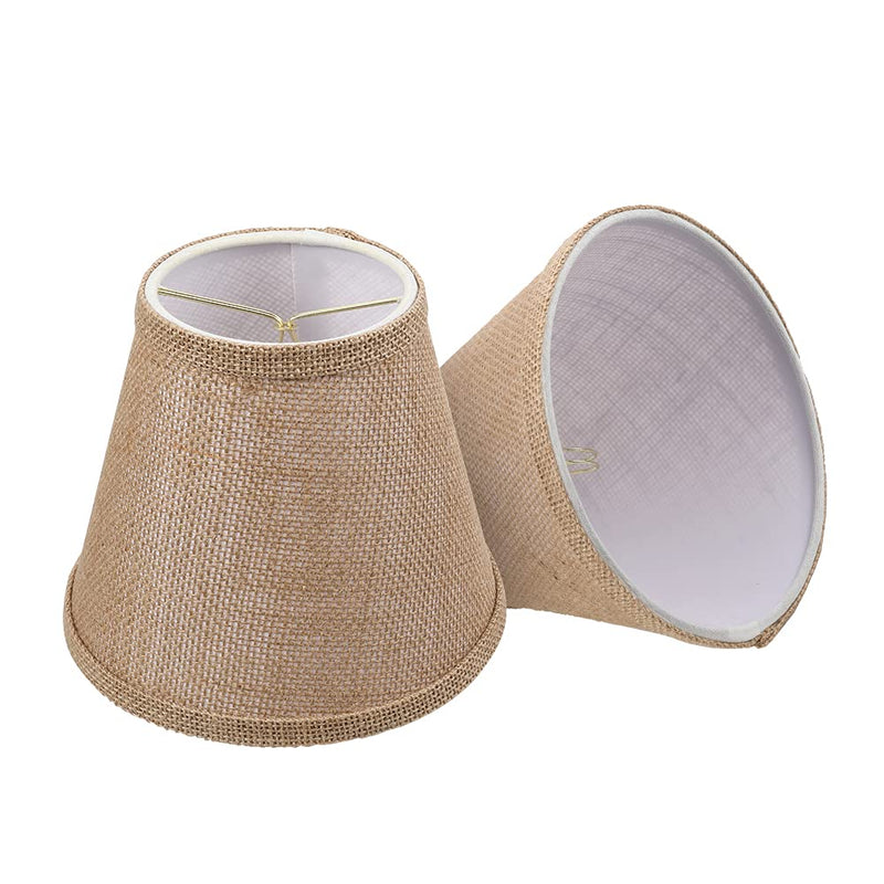 ALUCSET Double Mesh Small Lamp Shade Clip On Bulb Set of 2 for Candelabra Bulbs, Barrel Fabric Lampshade for Table Chandelier Wall Lamp 4x7x6 Inch, 2 PCS Pack (Brown) Brown 4*7*6 inch
