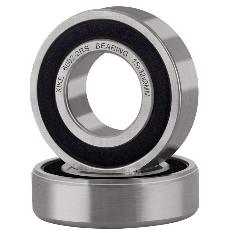 XiKe 2 Pcs 6002-2RS Double Rubber Seal Bearings 15x32x9mm, Pre-Lubricated and Stable Performance and Cost Effective, Deep Groove Ball Bearings. 6002-2RS Size 15x32x9mm
