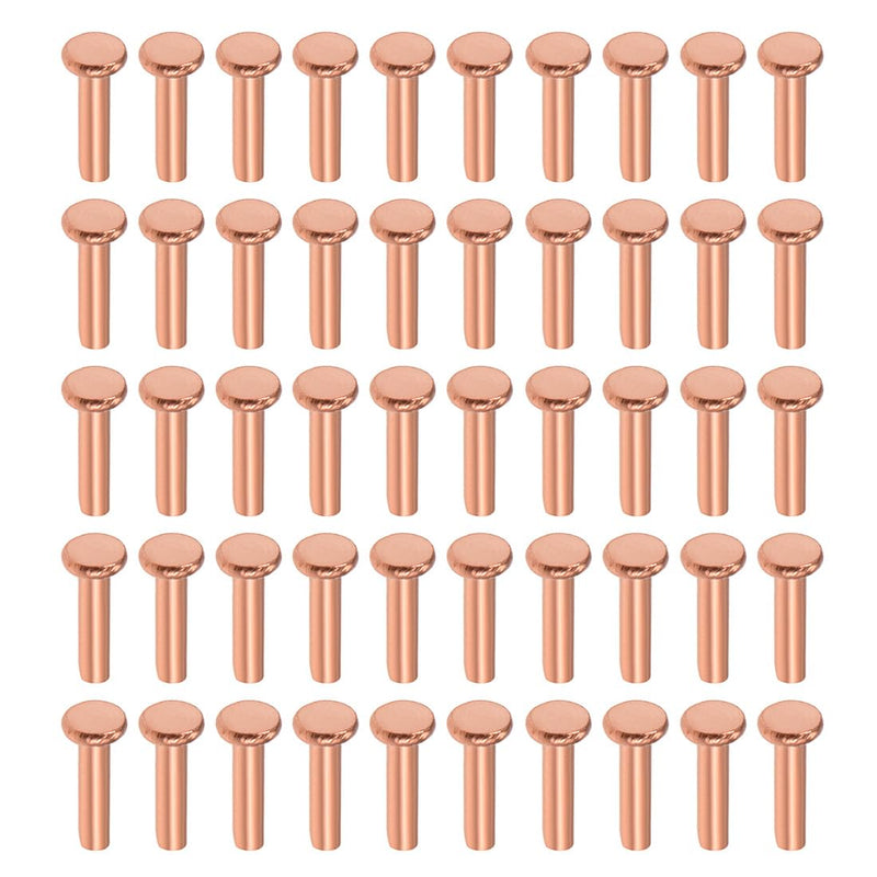uxcell 100Pcs Copper Solid Rivets, 5/64" x 5/16" Flat Head Rivet Metal Fasteners for Electrical Applications, Leather Working Supplies 5/64" x 5/16" 100
