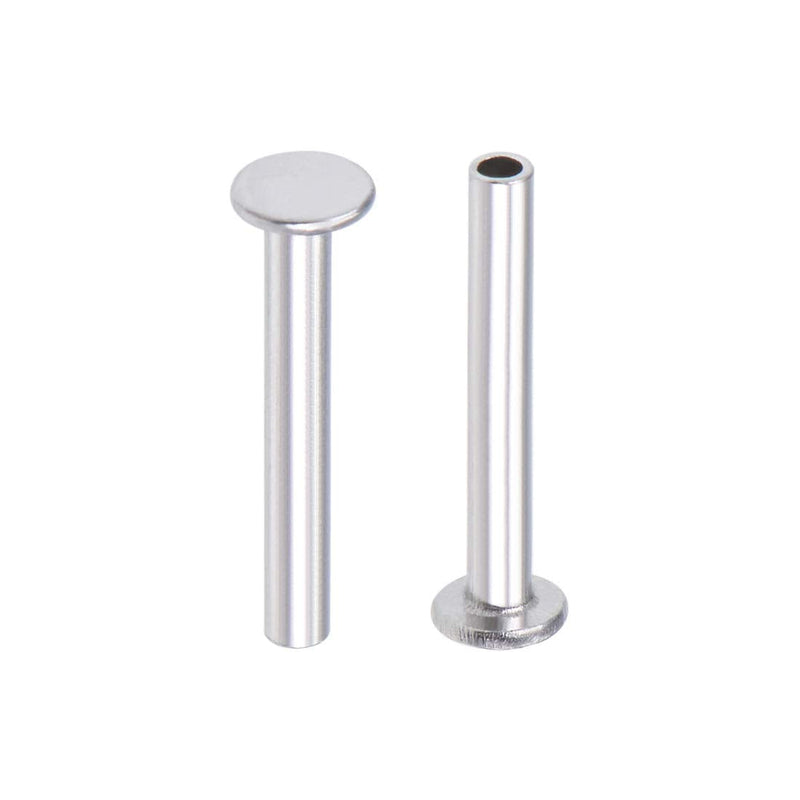 uxcell 100 Pcs 2mm x 14mm Aluminum Flat Head Semi-Tubular Rivets Silver Tone M2 x 14mm