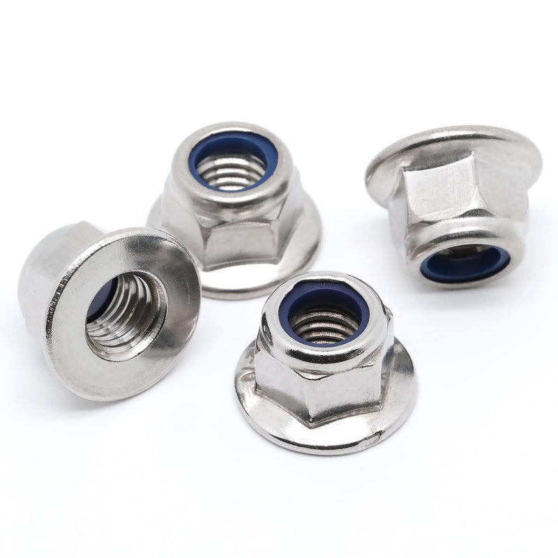 M6-1.0 Flange Nylon Insert Lock Nuts Flanged Locknuts, DIN 6926, Stainless Steel 18-8 (304), Bright Finish, 25 PCS M6