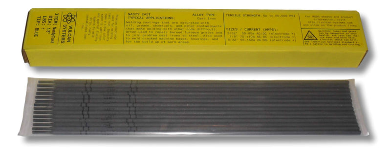 1 LB - 1/8" Vulcan NastyCast Cast Iron Repair Electrodes 1 LB 1/8" Diameter