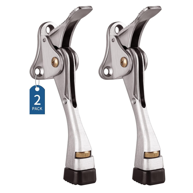 Gotega Door Stopper, 2 Packs Kickdown Door Stop with One Touch Adjustable Height and Rubber Tip 4 Inches, Heavy Duty Door Stops, Door Holder, Bottom of Door Satin Nickel 4 inch x 2 pack