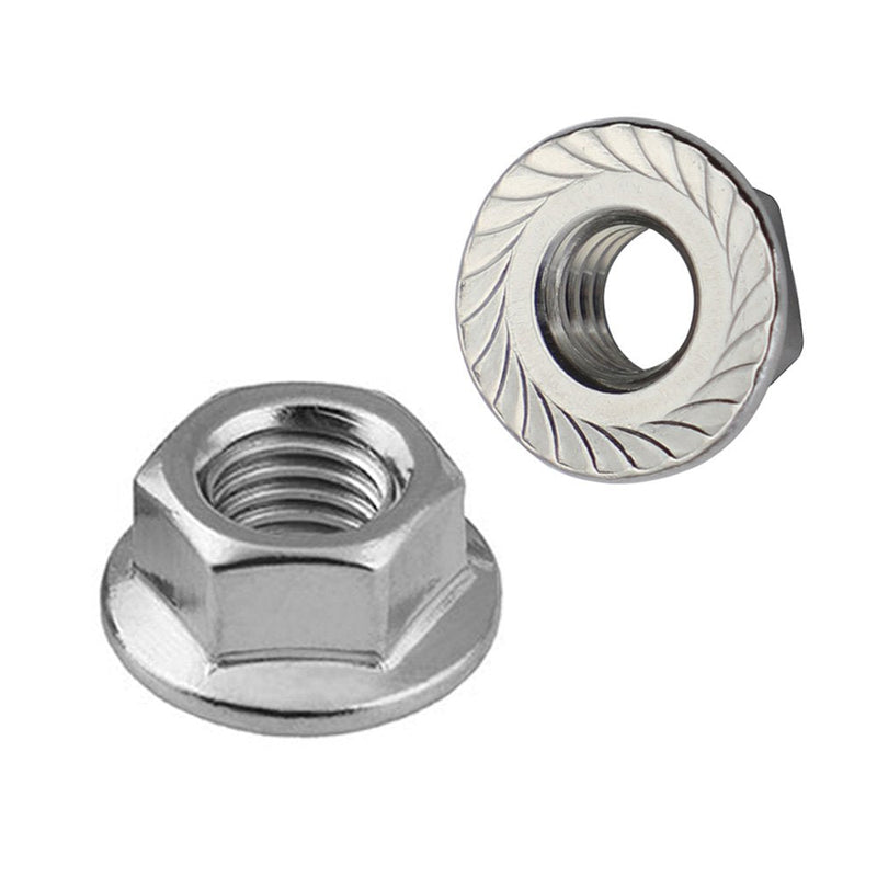 1/4-20 Serrated Flange Hex Lock Nuts, Stainless Steel 18-8 (304), Bright Finish, 100 PCS 1/4-20