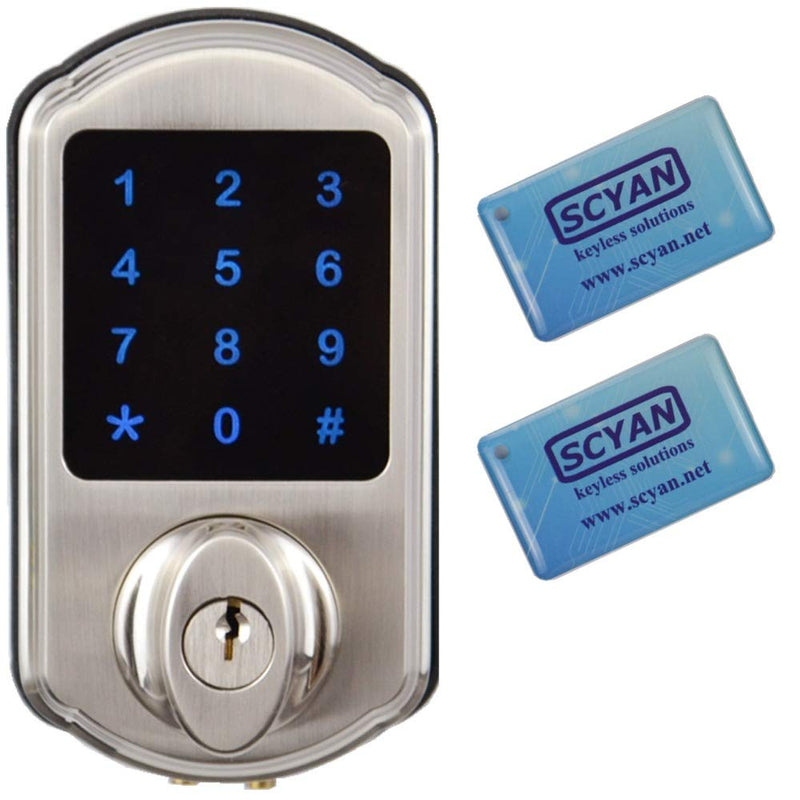 SCYAN D2 Touchscreen Keypad Deadbolt with Key Fob Access (Satin Nickel)