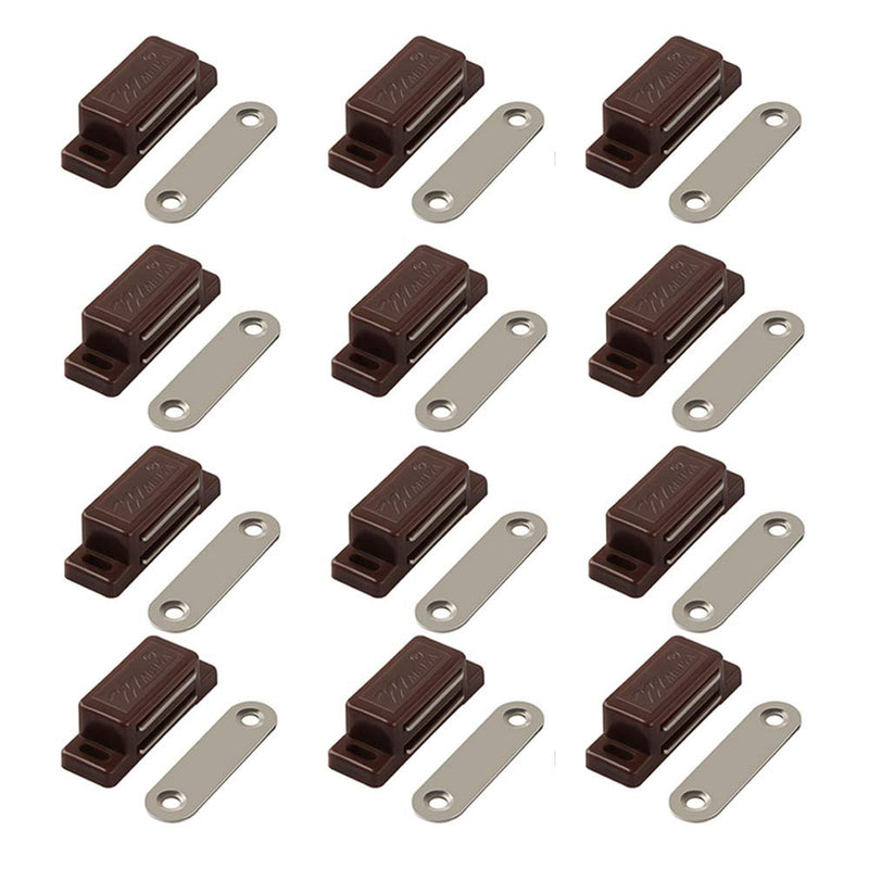 Cabinet Magnet Latch - Best for Cabinet Doors, Cupboards, Drawers and Shutters - Cabinet Magnetic Latch Easy Install - Magnetic Cabinet Catch Screws Included - Set of 12（Brown） Brown