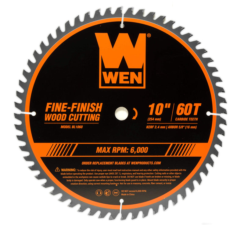 WEN BL1060 10-Inch 60-Tooth Fine-Finish Professional Woodworking Saw Blade for Miter Saws and Table Saws, Silver,Pack of one Standard