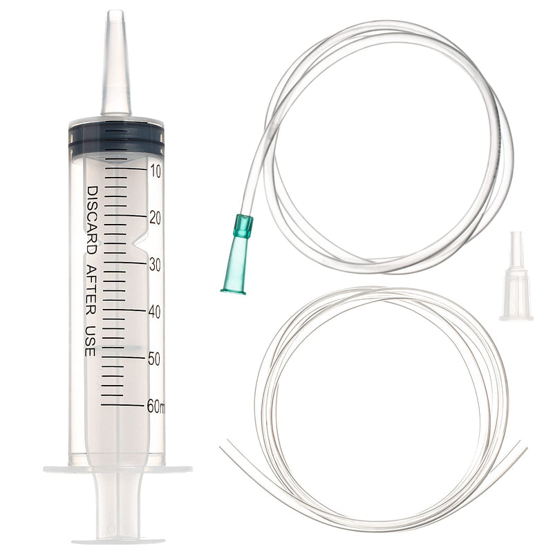 SHAOTONG 60ml Syringe with 40 Inch Tube and Tip Adapter, for Feeding Pets, Liquid Refilling, Drawing Oil Fluid 60ML/CC