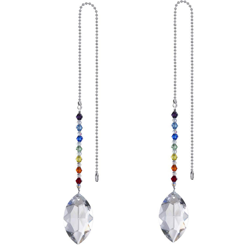 Crystal Ceiling Fan Pull Chains Chakra Hanging Pendants Prism Suncatcher, Pack of 2 (50mm Horse Eye) 38mm Horse Eye