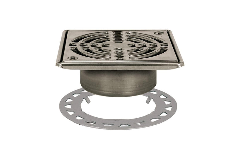 Schluter Kerdi-Drain Classic Shower Grate Kit with Integrated Slope Bonding Flange - Ideal for Tile Showers - 6" Grate Size, Square, Stainless Steel Grate Finish - KD6GRKE